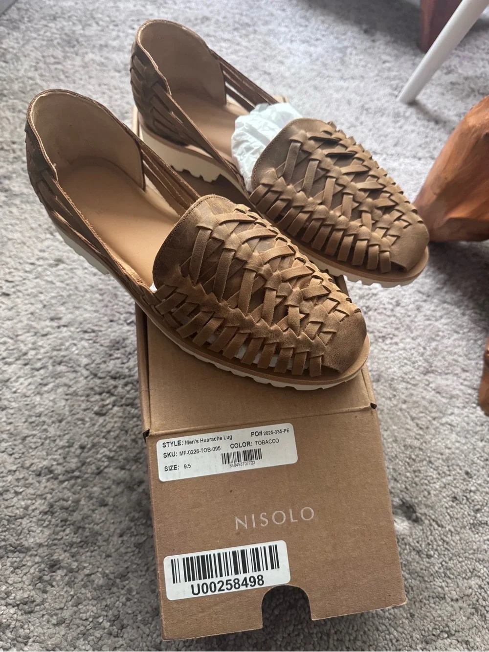 Nisolo NWT Brown Woven Leather Huarache style loafers with lug soles